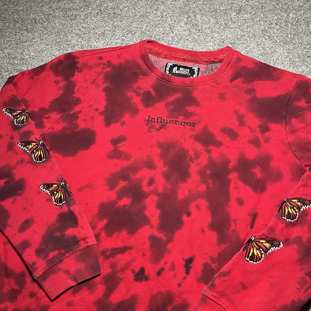Blind Rooster Sweatshirt Mens XL Red Tie Dye Crewneck Influencer Butterflies